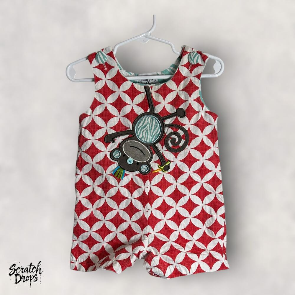 Mudpie Baby Girls Dress 12 18 Months Red Monkey Print Toddler Outfit Cute Trendy